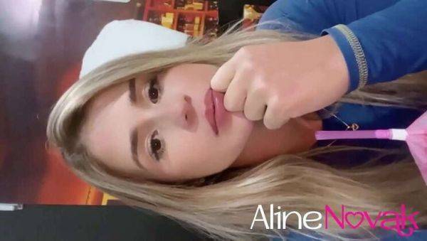 Blond bombshell Aline Novak gets a raunchy restroom romp from Romac, resulting in a creampie! - alinenovak.com - porntry.com on poweredporn.com