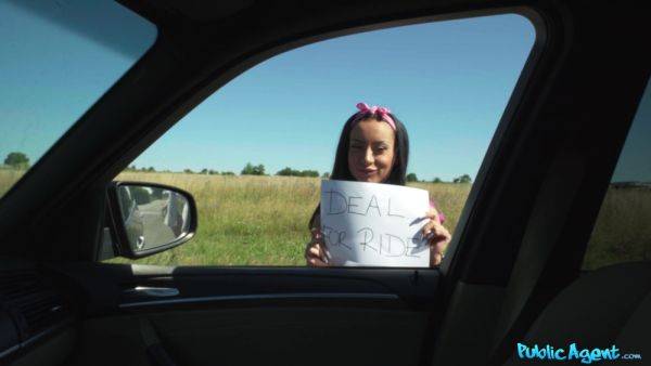 Sweet ass brunette is willing to do anything for a ride home - hellporno.com on poweredporn.com