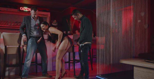 Fine ass brunette lets these curious men strip her and fuck her holes in loud DP - xbabe.com on poweredporn.com