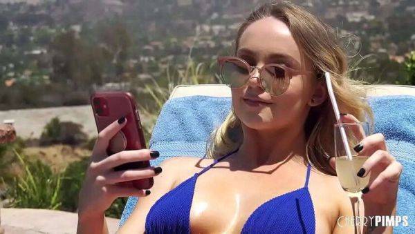 Blond Babe Gives Intense Blowjob to Pool Guy's Huge Black Cock - xxxfiles.com on poweredporn.com