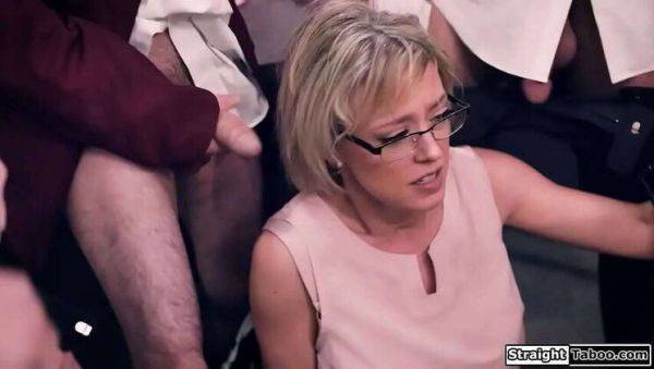 MatureTeacherGangbang.com - Woman teacher overwhelmed by 4 pupils - porntry.com on poweredporn.com