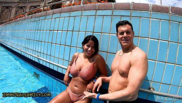 Large Breasted Latina Amy Amor in Pink Bikini, Double Penetrated and Creamed - porntry.com on poweredporn.com