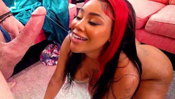 Stunning Black Beauty with Large Breasts Sucks a Massive White Cock - veryfreeporn.com on poweredporn.com