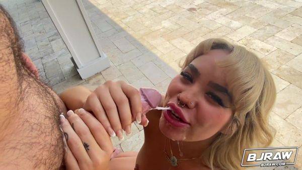 Hot Blonde Strips Down And Sucks A Cock Poolside With Romeo Mancini And Luna Luxe - upornia.com on poweredporn.com