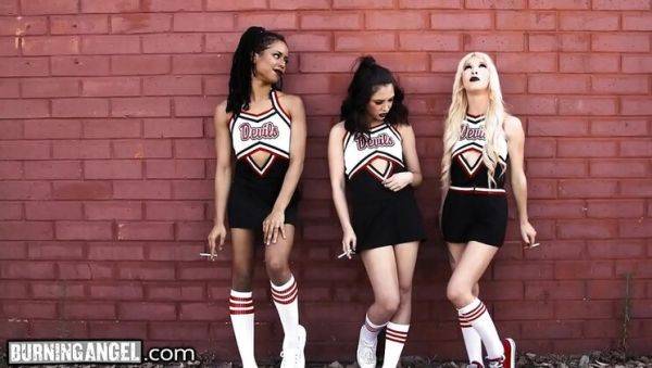 Devilish Cheerleaders Kenzie Reeves & Kira Noir Offer Pussy to Photographer in Halloween Threesome - veryfreeporn.com on poweredporn.com