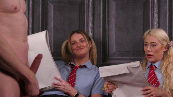 Schoolgirls plan on sharing their teacher's cock in a sexy CFNM trio - hellporno.com on poweredporn.com