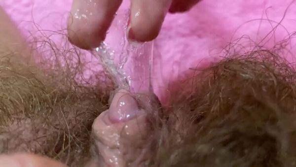 Cutieblonde's Hairy Pussy Squirts in Extreme Close-Up with Big Clit Orgasm - porntry.com on poweredporn.com