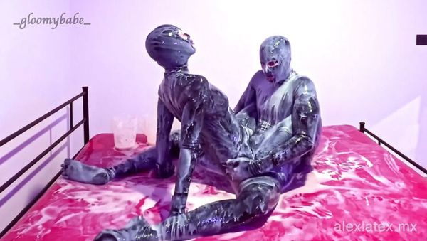 Sticky Latex Sex with Gloomy Babe - Messy Blowjob, Fingering & Cum in Mouth - porntry.com - Mexico on poweredporn.com