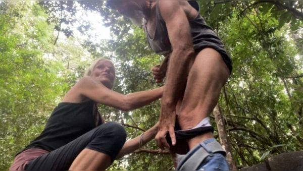 Lost in the Woods: Hot Blonde MILF Sucks Cock and Swallows Cum in Outdoor Public Sex - veryfreeporn.com - Spain on poweredporn.com