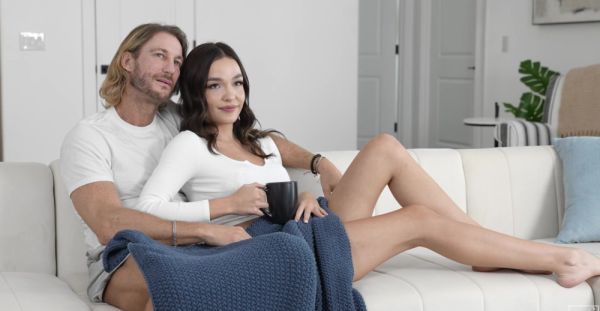 A cute girl is having fun with her boyfriend on the sofa - alphaporno.com on poweredporn.com