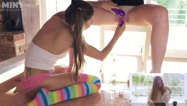 Talia Mint and Mia Rose Lesbian Fun: Pussy Fucking Under the Table Challenge - porntry.com on poweredporn.com