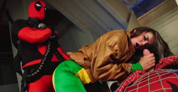 Spider man gives this chick hefty inches to play with in MMF role play - alphaporno.com on poweredporn.com