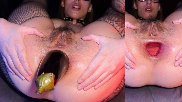 POV Anal Gape with Huge Eggplant - Close Up Gaping Hairy Teen in Fishnet - xxxfiles.com on poweredporn.com