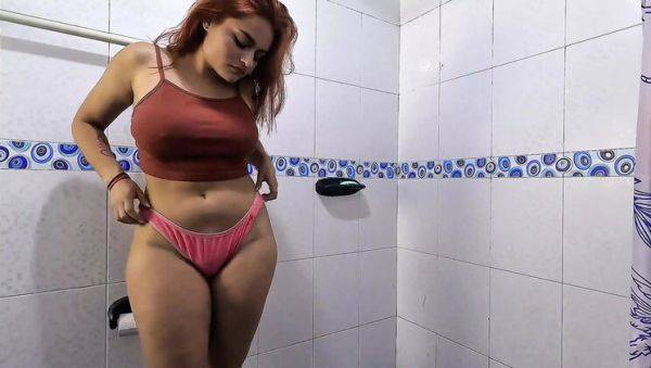 Step Cousin Caught Showering and Begs for Cum - POV Blowjob with Big Ass Colombian Teen - porntry.com - Colombia on poweredporn.com