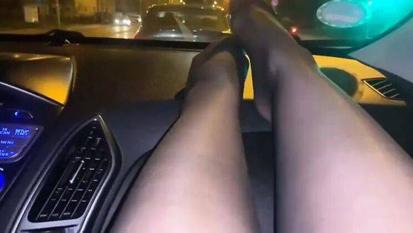 Naughty MILF Wife Gives Taxi Driver a Public Footjob in Car - Stockings & Outdoor Fun - porntry.com - Romania on poweredporn.com