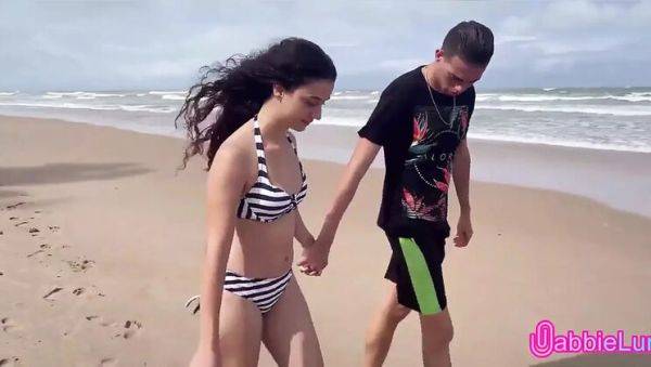 Skinny Teen Brunette Gives Tight Pussy on Beach - Cowgirl & Doggy Style - porntry.com on poweredporn.com