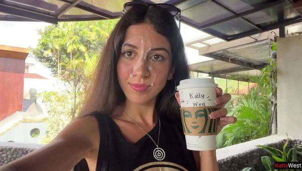 Hot Brunette Katty West Gives Public Blowjob in Starbucks Toilet - Crazy Cumwalk & Swallows Load - veryfreeporn.com on poweredporn.com