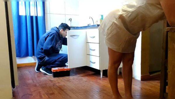 Hot MILF Esperanza Gets Fucked by Plumber in Kitchen - Blowjob, Facial, Cum in Mouth - porntry.com - Argentina on poweredporn.com