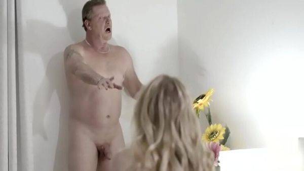 Skinny Teen Tricks Blindfolded Stepdad - Shocked By Surprise Threesome - veryfreeporn.com on poweredporn.com