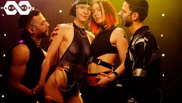 Hot Foursome in Berlin Club - Brunette & Redhead Give Blowjob & Hardcore Sex - porntry.com on poweredporn.com