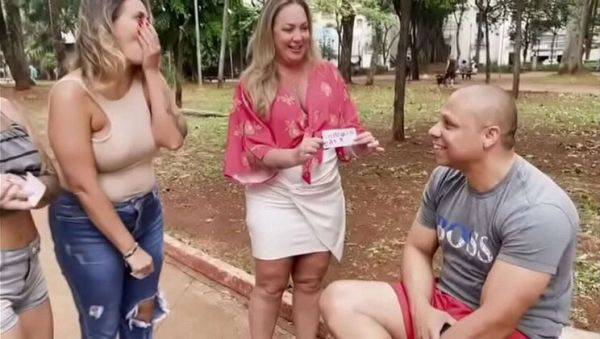 Hot Brazilian Babes Alessandra & Marcelle Give Mystery BJ Fun with Big Natural Tits - veryfreeporn.com - Brazil on poweredporn.com