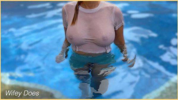 Hot Milf Wifey Flashes Her Big Braless Tits in Pool - Outdoor Public Nudity - xxxfiles.com on poweredporn.com
