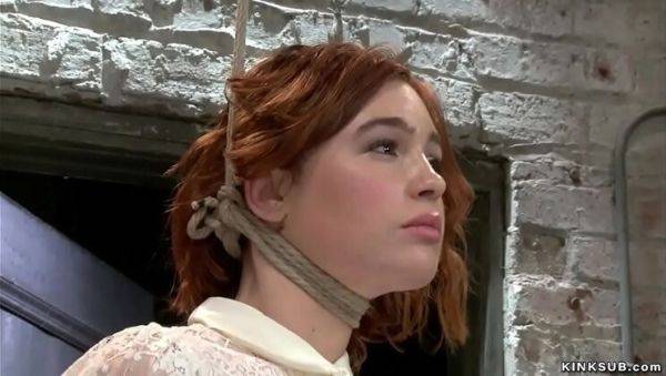 Lesbian BDSM: Redhead Slut Tied Up & Forced on Vibrator - porntry.com on poweredporn.com