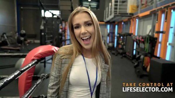 Hot Blonde Reporter Alexis Gets Fucked Hard By Stud Trainer While Trainee Cherry Watches - veryfreeporn.com on poweredporn.com