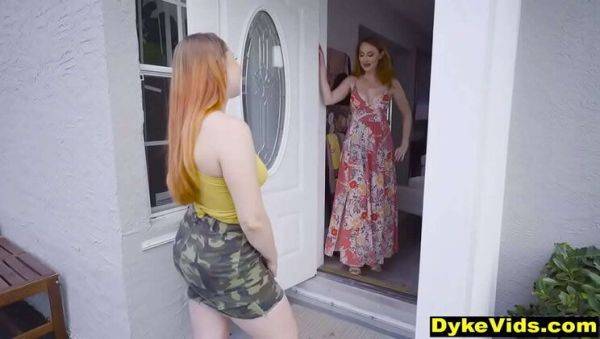 Hot redhead MILF shows teen girl how to lick pussy - lesbian first time - porntry.com on poweredporn.com
