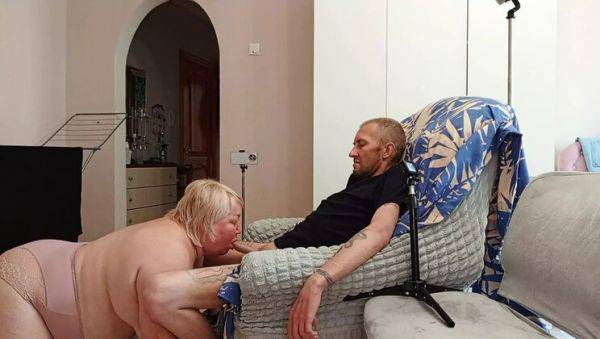 MILF Mom Jerks Friend's Dick and Gives Blowjob Until He Cums - veryfreeporn.com - Russia on poweredporn.com