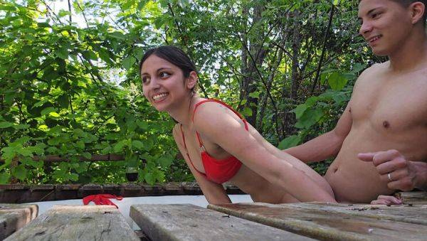 Wild Forest Fuck with Petite Teen and Big Cock Lover - Rough Doggystyle & Creampie - porntry.com - Argentina on poweredporn.com