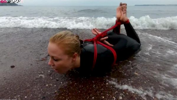 Lucy Lauren In A Wetsuit - Rope Bondage Escape Challenge On The Beach - upornia.com on poweredporn.com