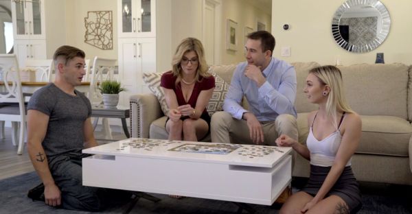 Four sexy babes enjoy a hot foursome on the sofa - alphaporno.com on poweredporn.com