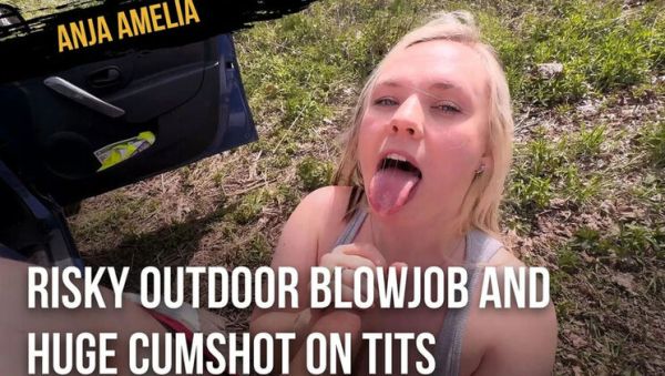 Anja Amelia Outdoor Blowjob & Huge Cumshot on Big Tits - Risky Public Sex - veryfreeporn.com - Germany on poweredporn.com