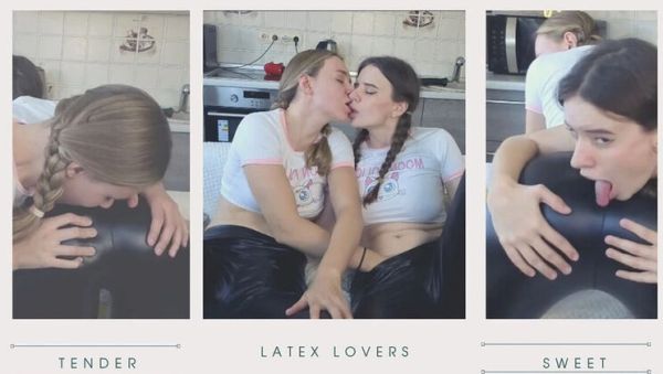 Blonde & Brunette Lesbian Scissoring in Tight Latex Leggings - Big Boobs Fetish Sex - veryfreeporn.com - Britain on poweredporn.com