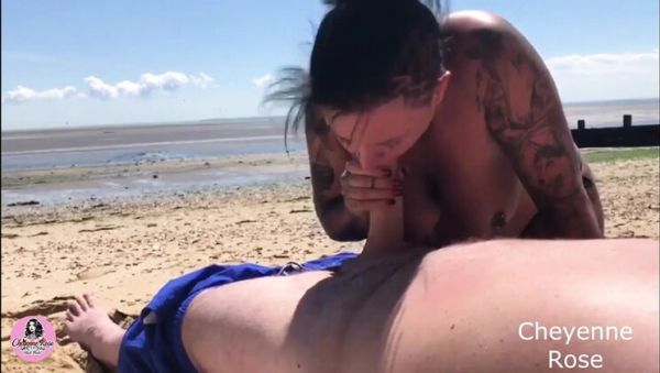 Cheyenne Rose Blowjob on Beach - Big Natural Tits British MILF Sucks Cock for Cumshot Facial - porntry.com - Britain on poweredporn.com