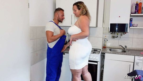 German BBW Wife Kathy Deep Cheats with Repairman - Big Natural Tits Kitchen Fuck - porntry.com - Germany on poweredporn.com