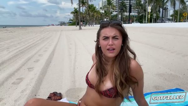 Selina Bentz Gets Filled on the Beach - Brunette with Tan Lines Takes Big White Cock Doggystyle & Cowgirl for a Creampie - veryfreeporn.com on poweredporn.com