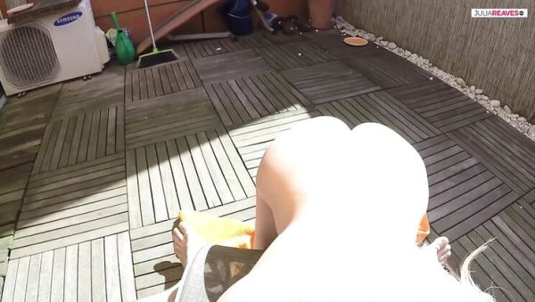 Horny Blonde Amateur Jasmine Rouge Gets Facial on Balcony - Homemade Outdoor Sex with Titus Steel - porntry.com - Britain on poweredporn.com