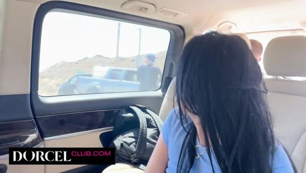 Brunette Big Tits Cowgirl Riding in Car Threesome - Double Blowjob MFM Road Trip Sex - porntry.com - Britain on poweredporn.com