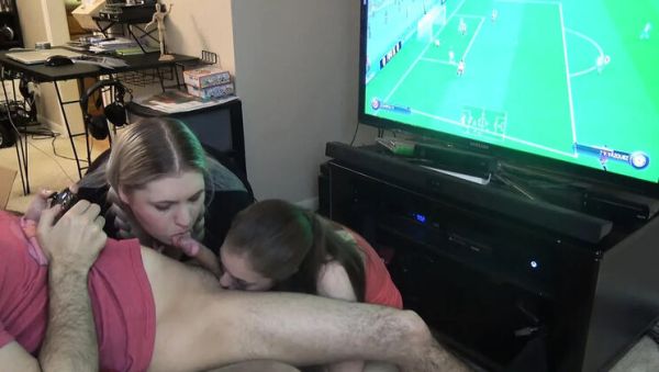 Double Blowjob While He Plays FIFA - xxxfiles.com - Usa - Spain on poweredporn.com