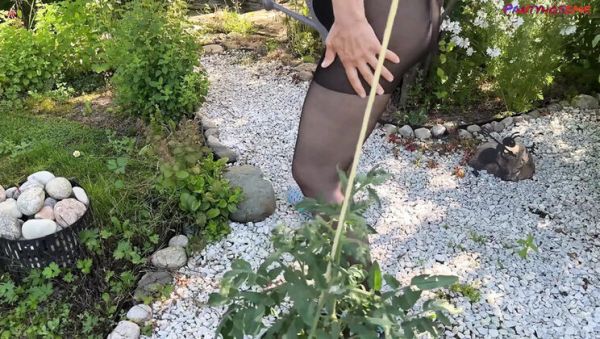 Mature Wife in Sheer Pantyhose Gets Fucked Hard in the Garden by Her Horny Old Man - veryfreeporn.com - Britain on poweredporn.com