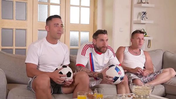 Redhead Hottie Gangbang with Hung Studs on Sofa - porntry.com - Britain on poweredporn.com